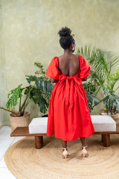 The Lush Bow Midi Dress - Red