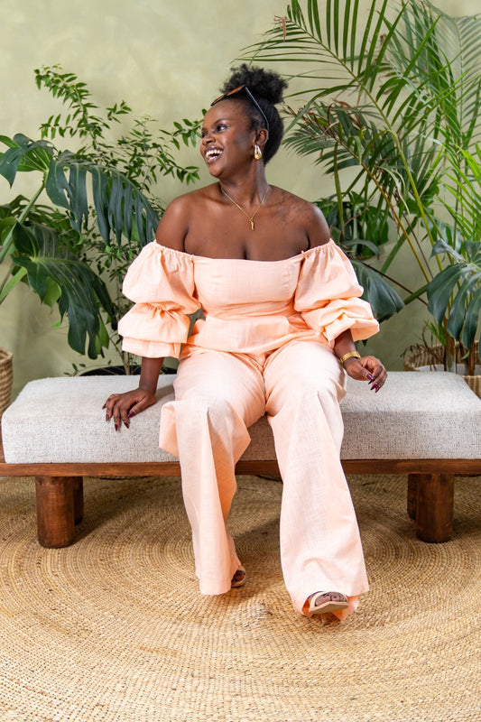 Zahara Chic Linen Top - Peach