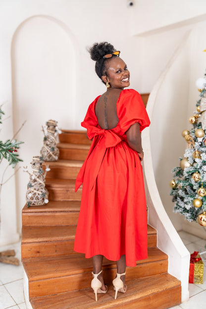 The Lush Bow Midi Dress - Red