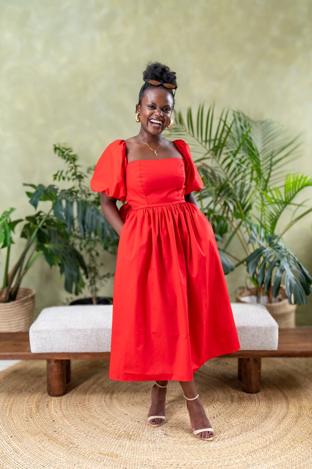 The Lush Bow Midi Dress - Red