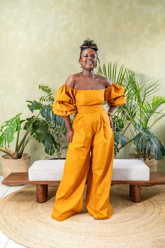 Zahara Chic Linen Pants - Mustard Brown