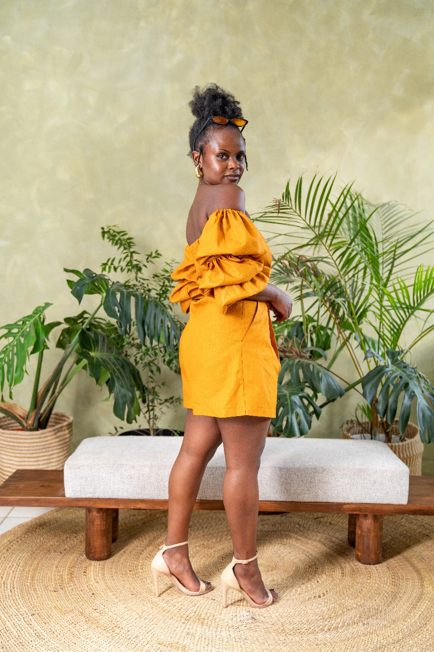 Zahara Chic Linen Shorts - Mustard Brown