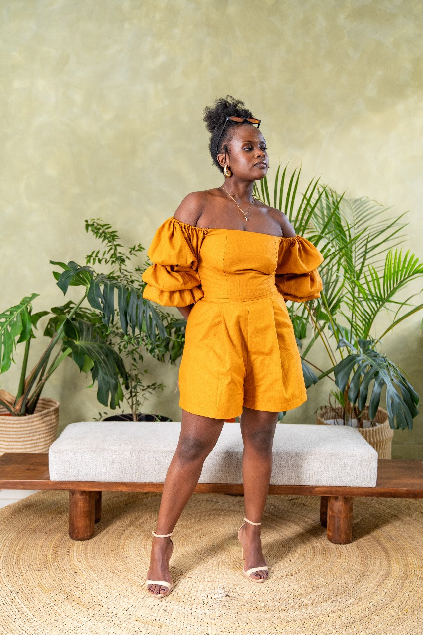 Zahara Chic Linen Top - Mustard Brown