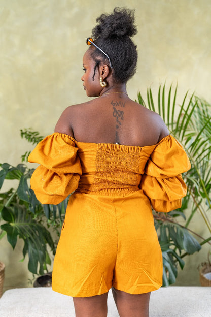 Zahara Chic Linen Shorts - Mustard Brown