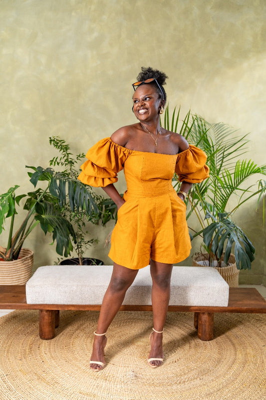 Zahara Chic Linen Top - Mustard Brown