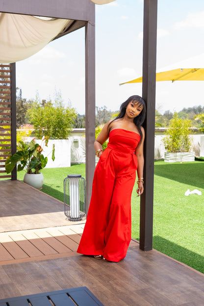 Aurora Strapless Jumpsuit - Red