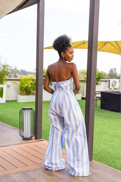 Pastel Striped Jumpsuit - Blue