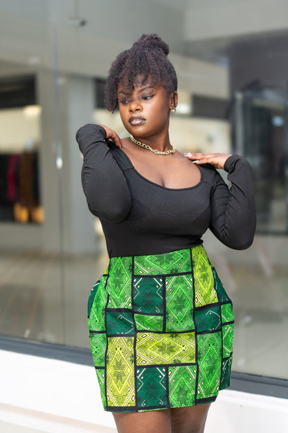 Ankara skorts - Black , Green and Cream