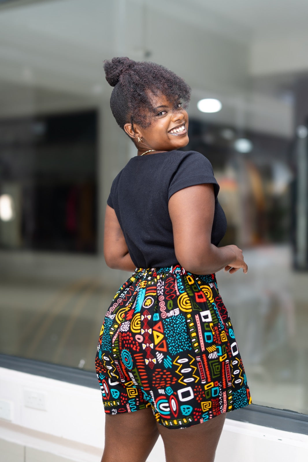 Ankara skorts - Multi-colored geometric pattern