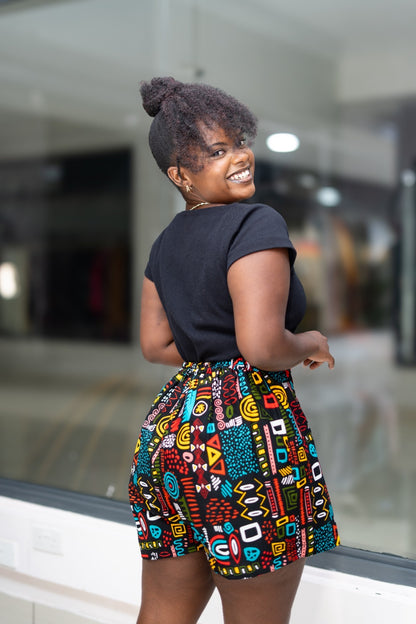 Ankara skorts - Multi-colored geometric pattern
