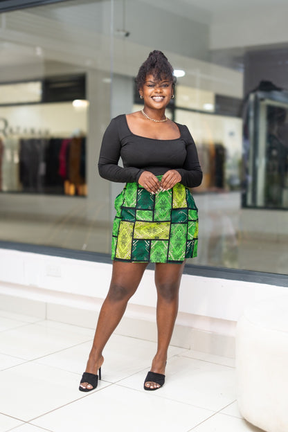 Ankara skorts - Black , Green and Cream