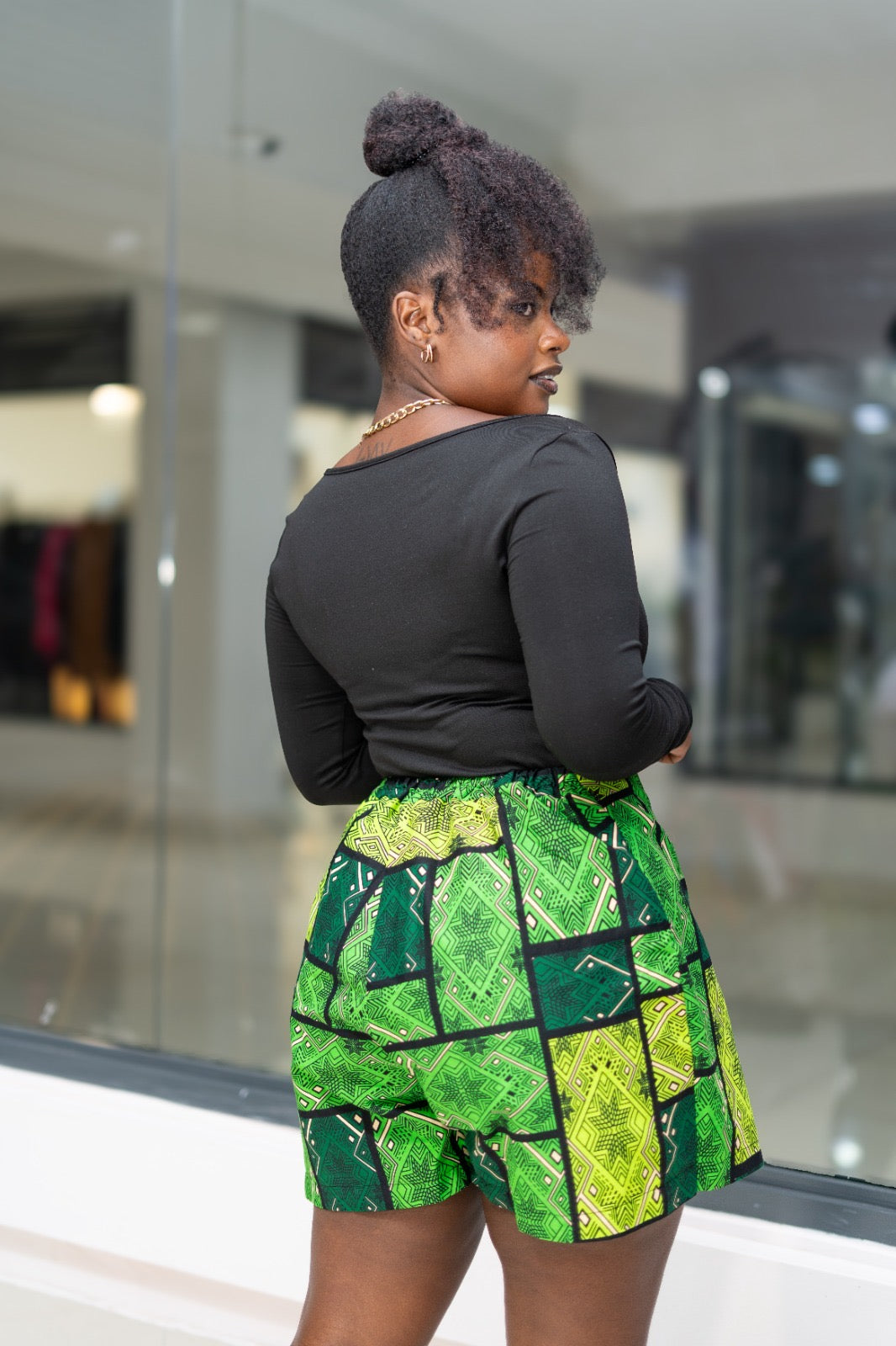 Ankara skorts - Black , Green and Cream
